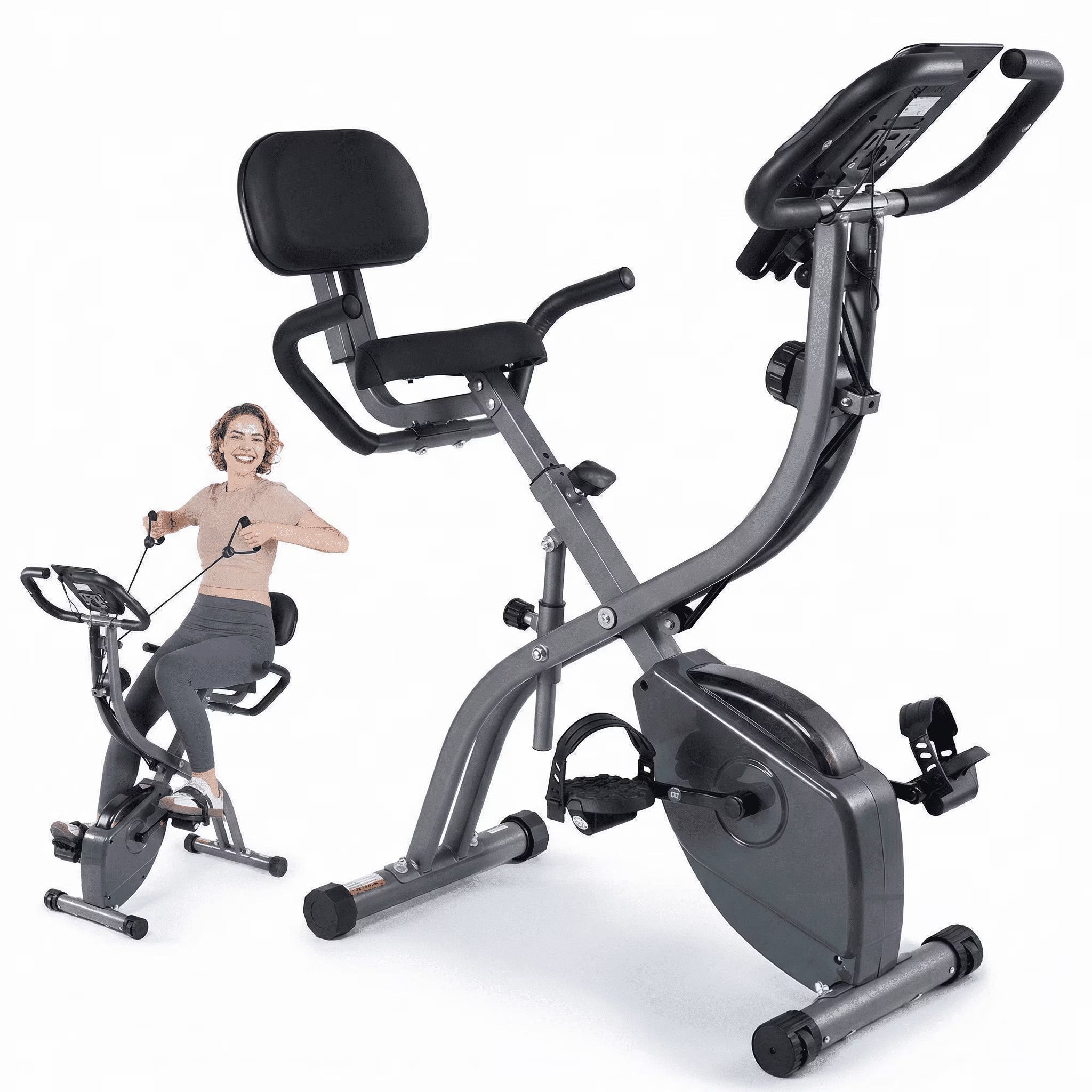 3In1 Folding Exercise Bike with 10 Levels of Adjustable Resistance Indoor Cycling Magnetic Upright Bike Stationary Exercise Bike Perfect for Home Use