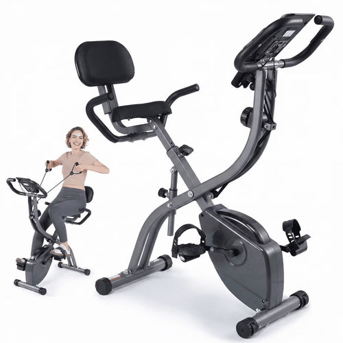 3In1 Folding Exercise Bike with 10 Levels of Adjustable Resistance Indoor Cycling Magnetic Upright Bike Stationary Exercise Bike Perfect for Home Use