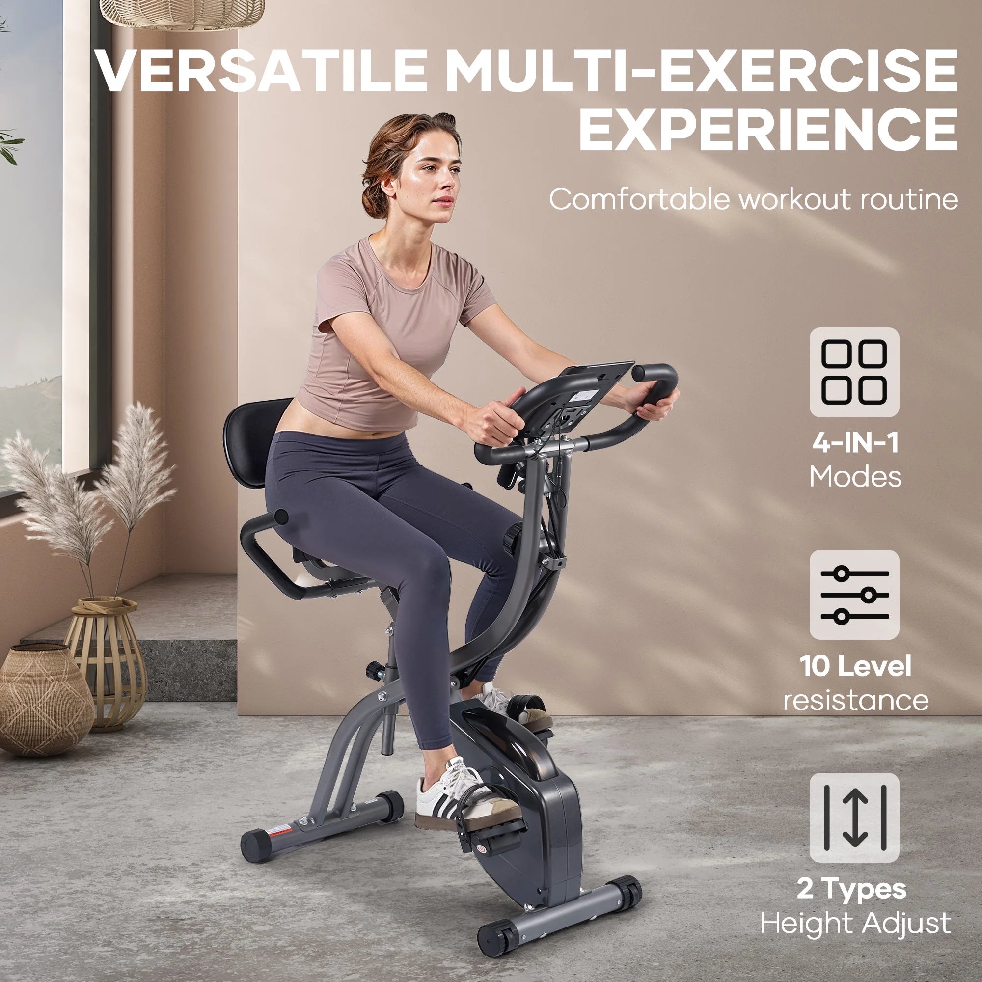 3In1 Folding Exercise Bike with 10 Levels of Adjustable Resistance Indoor Cycling Magnetic Upright Bike Stationary Exercise Bike Perfect for Home Use