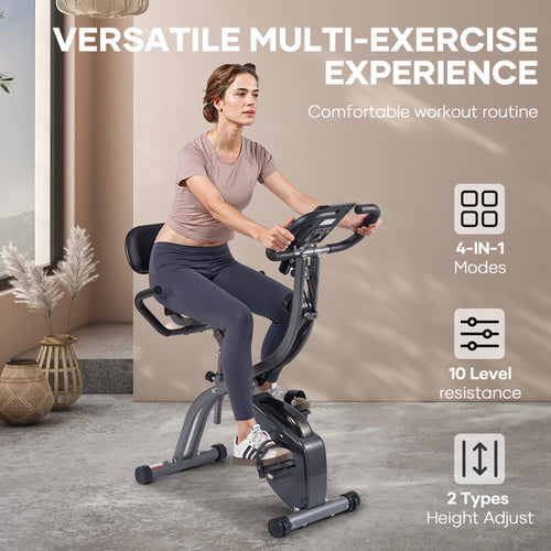 3In1 Folding Exercise Bike with 10 Levels of Adjustable Resistance Indoor Cycling Magnetic Upright Bike Stationary Exercise Bike Perfect for Home Use