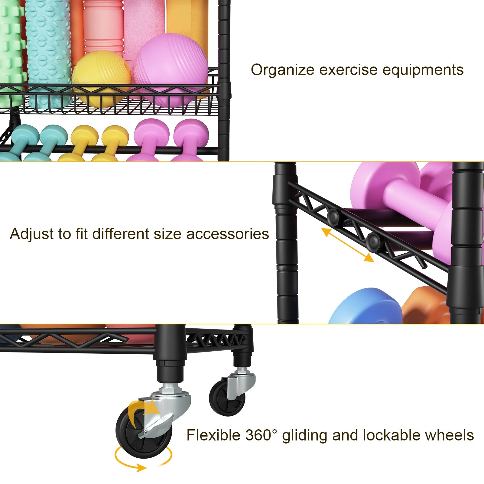 S3 Dumbbell Rack,Weight Rack for Home Gym&Dumbbells,Barbell & Kettlebell Rack,Portable Home Gym Storage with Yoga Mat Storage,Gym Stuff Organizer