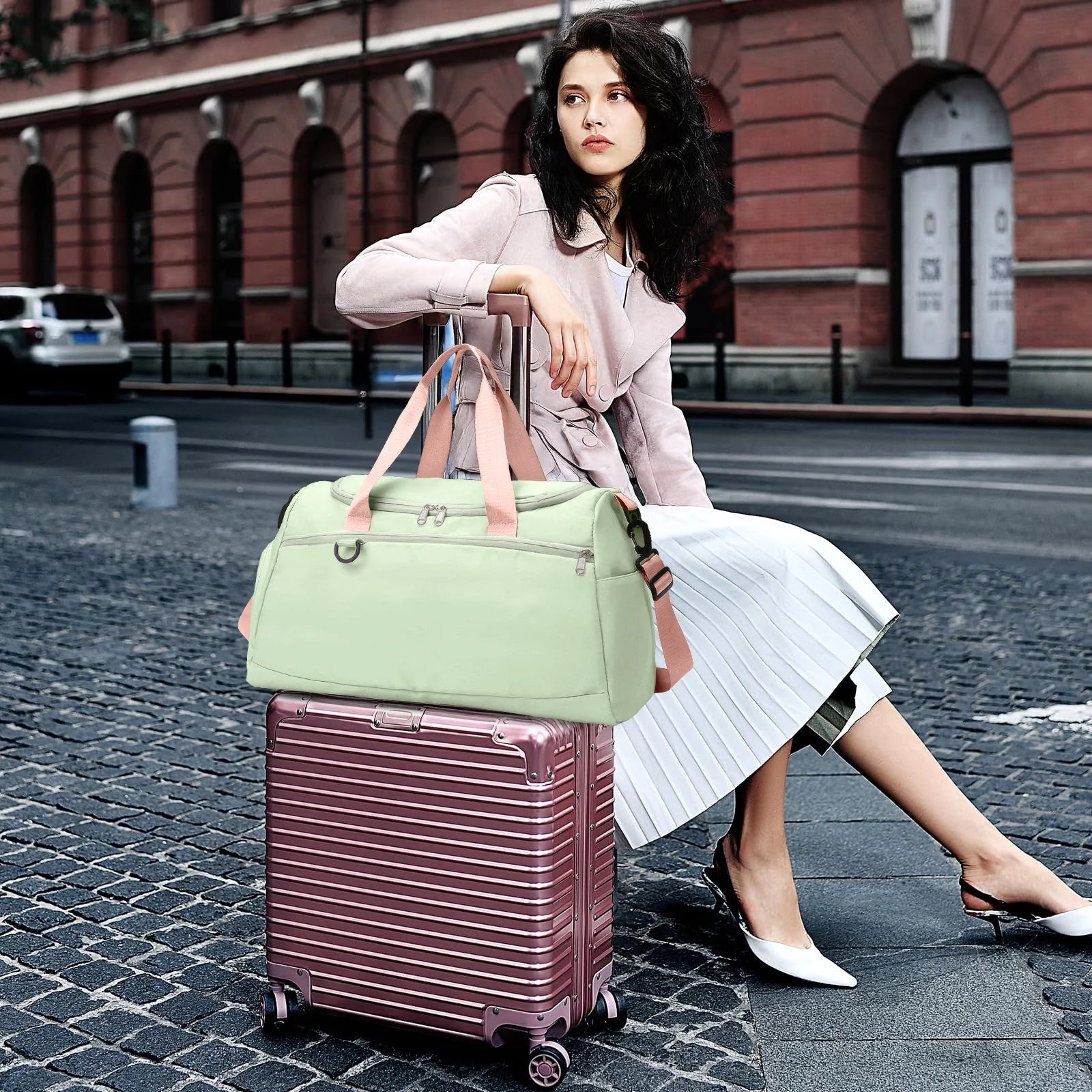 Travel Duffle Bag Gym Bags with Shoe Compartment Wet Pocket Waterproof for Weekender Overnight Gym Sports Traveling Swimming Yoga Workout, Green