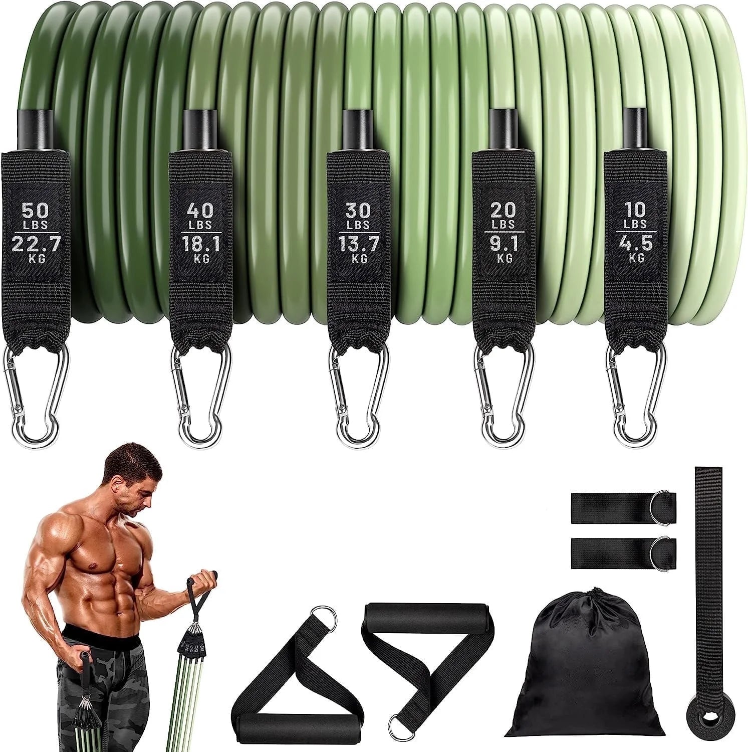 Resistance Exercise Bands Workout up to 150 Lb., Indoor and Outdoor with Door Anchor and Handles for Strength, Slim, Yoga, Home Gym Equipment for Men and Women