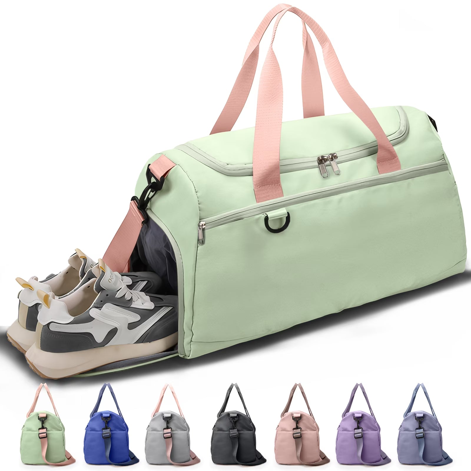 Travel Duffle Bag Gym Bags with Shoe Compartment Wet Pocket Waterproof for Weekender Overnight Gym Sports Traveling Swimming Yoga Workout, Green