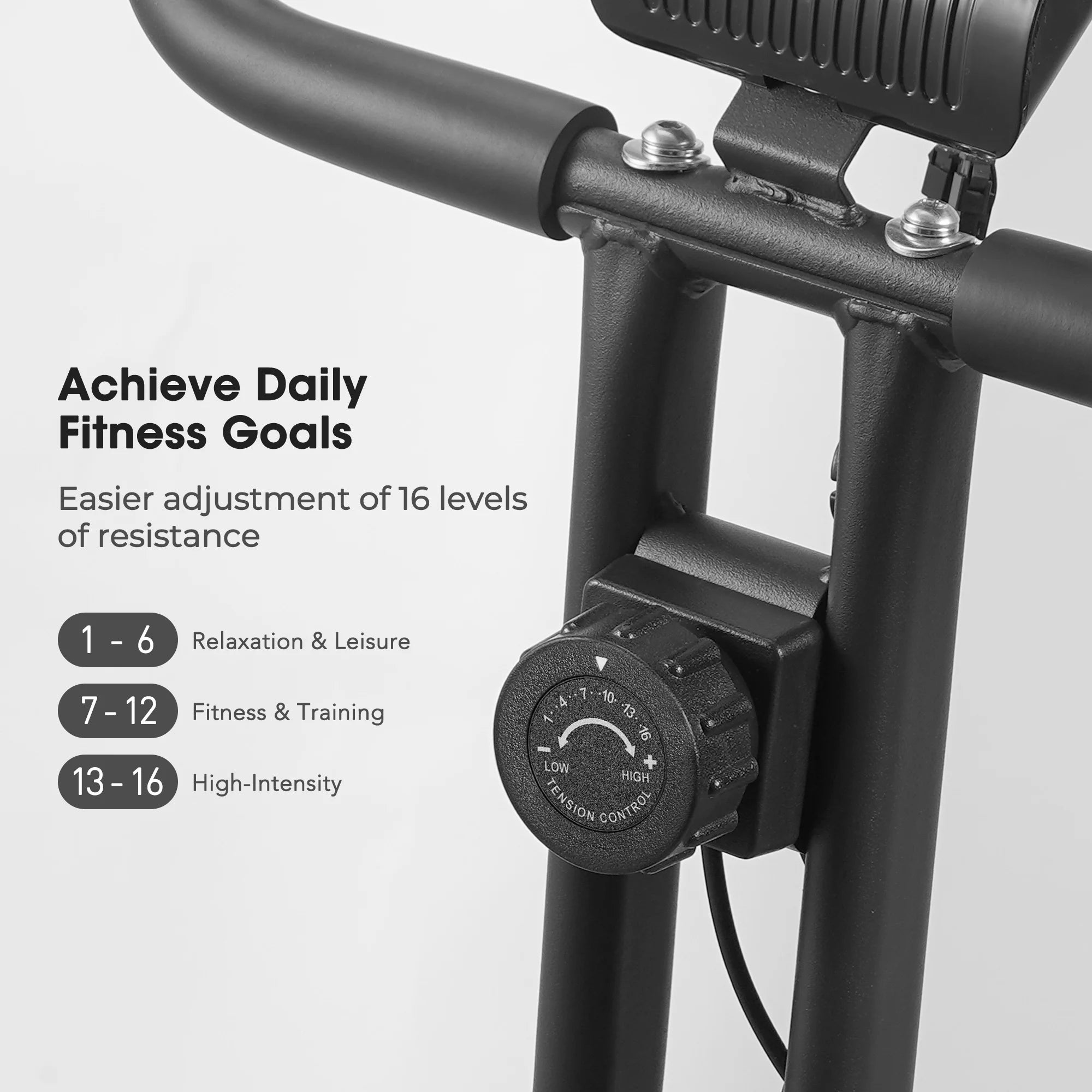 Exercise Bike 16 Levels Magnetic Resistance Folding Stationary Bike for Home with LCD Monitor Phone Holder Portable