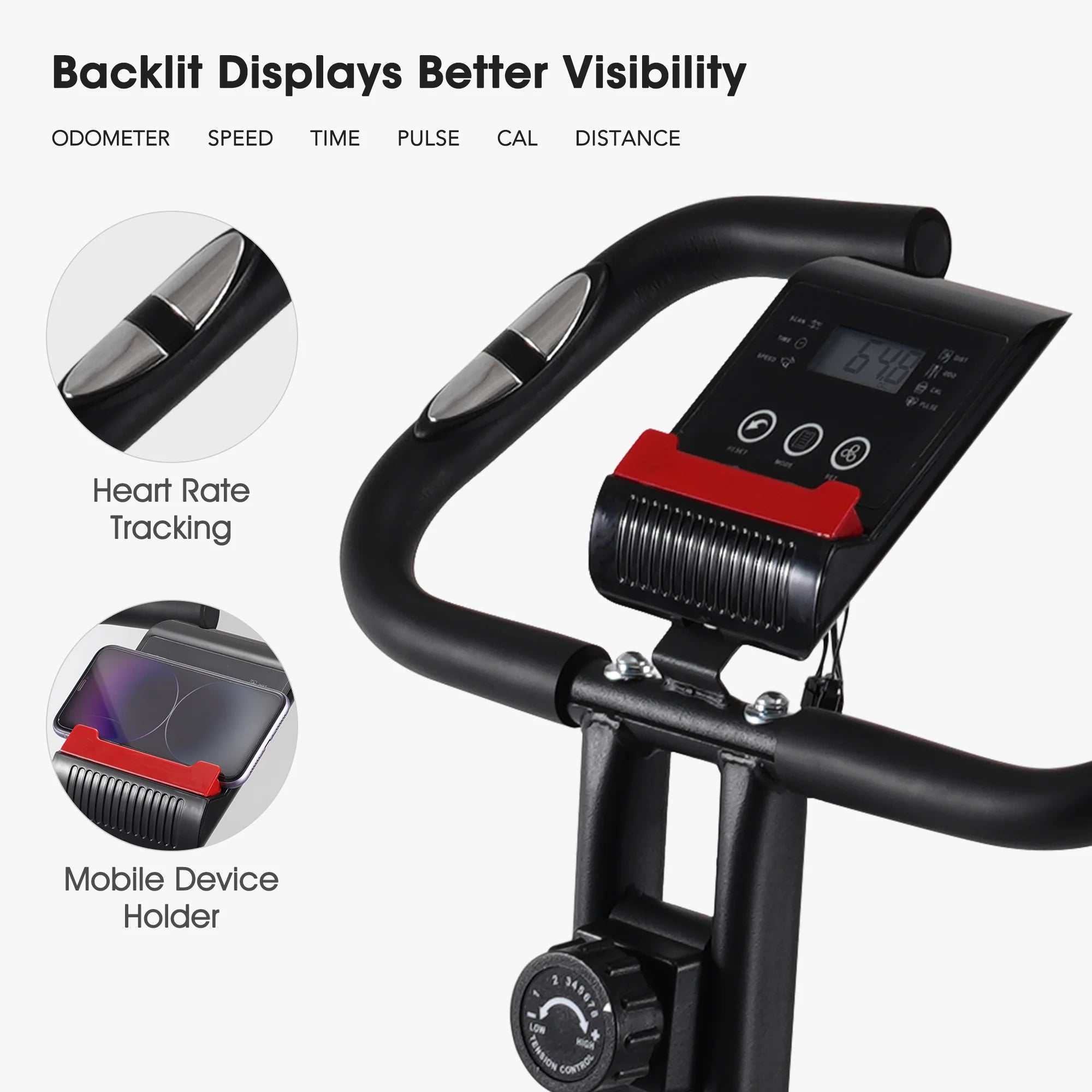 Exercise Bike 16 Levels Magnetic Resistance Folding Stationary Bike for Home with LCD Monitor Phone Holder Portable