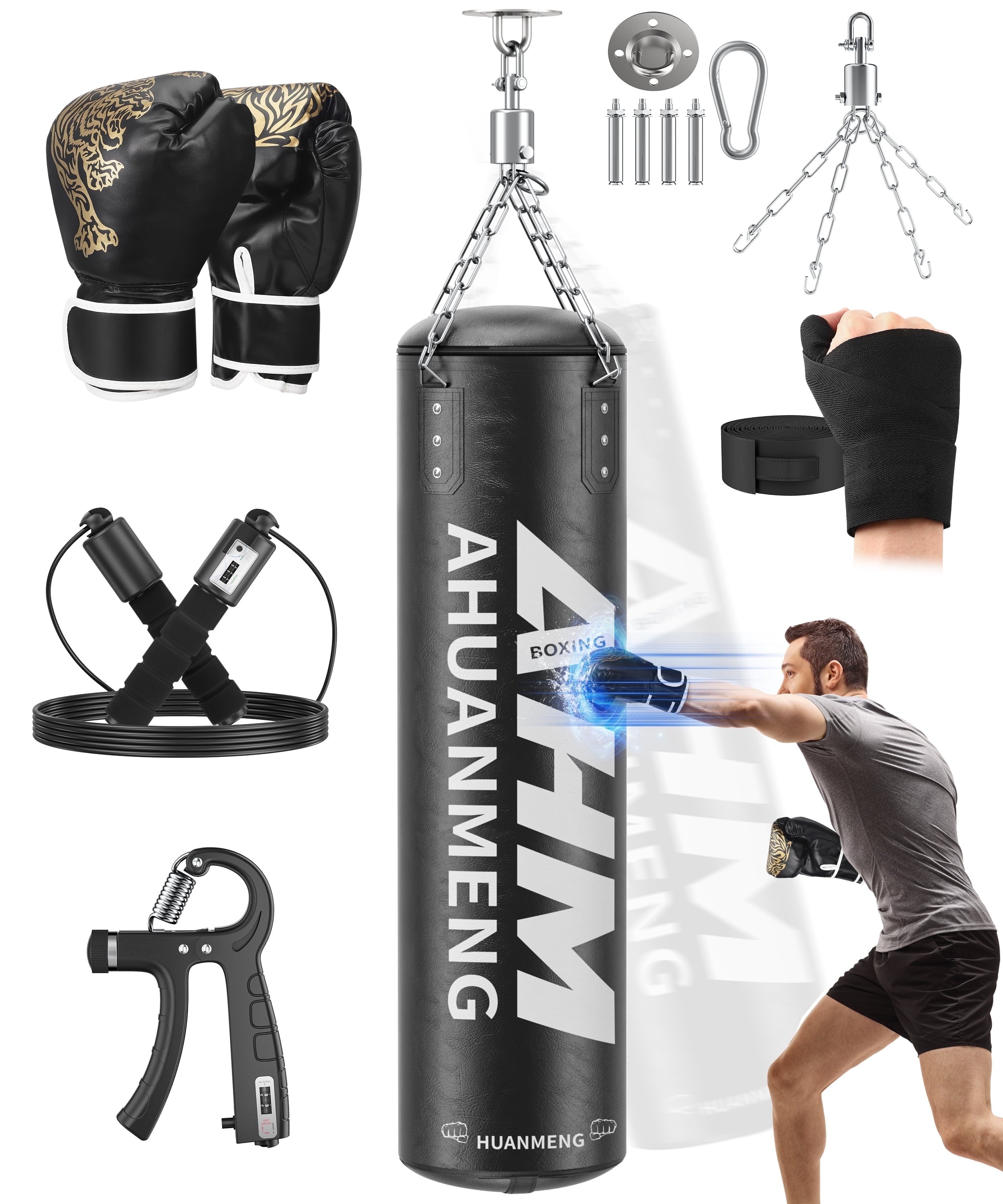 Punching Bag for Adults 4FT PU Heavy Boxing Bag Set Hanging Boxing Bag Kit W/ 12Oz Gloves