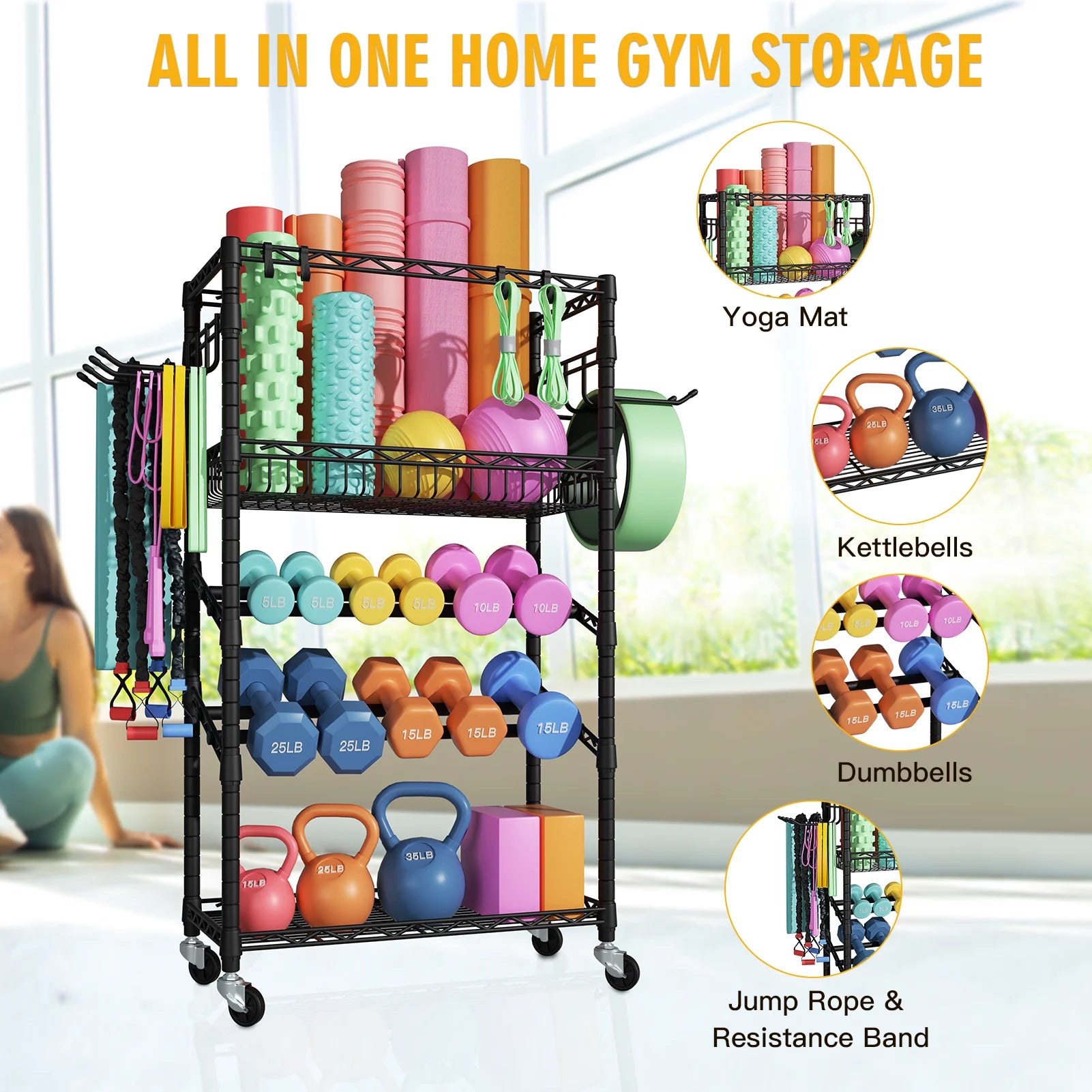 S3 Dumbbell Rack,Weight Rack for Home Gym&Dumbbells,Barbell & Kettlebell Rack,Portable Home Gym Storage with Yoga Mat Storage,Gym Stuff Organizer