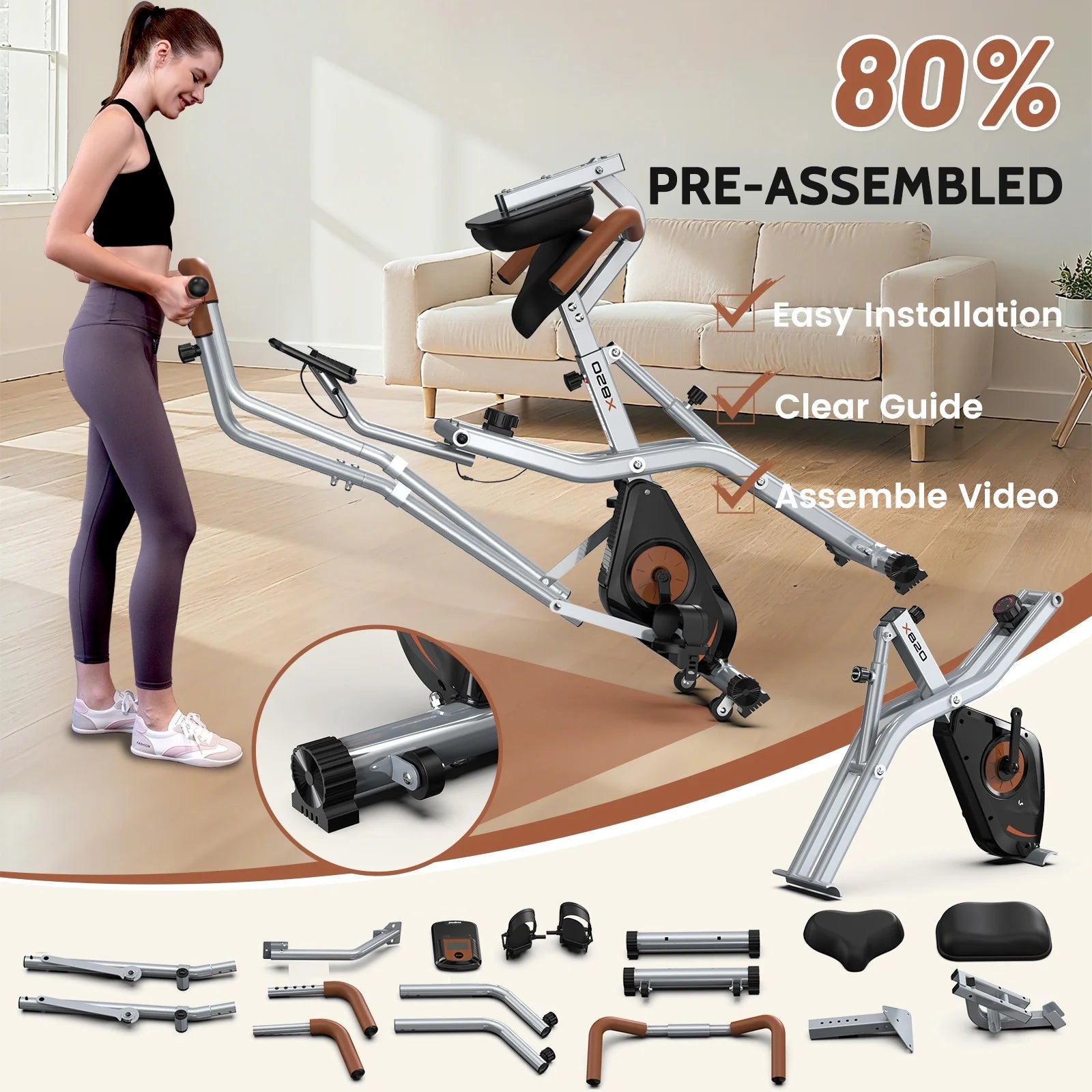 Magnetic Exercise Bike for Seniors with Arm Exerciser, Quiet Foldable Cycle for Home