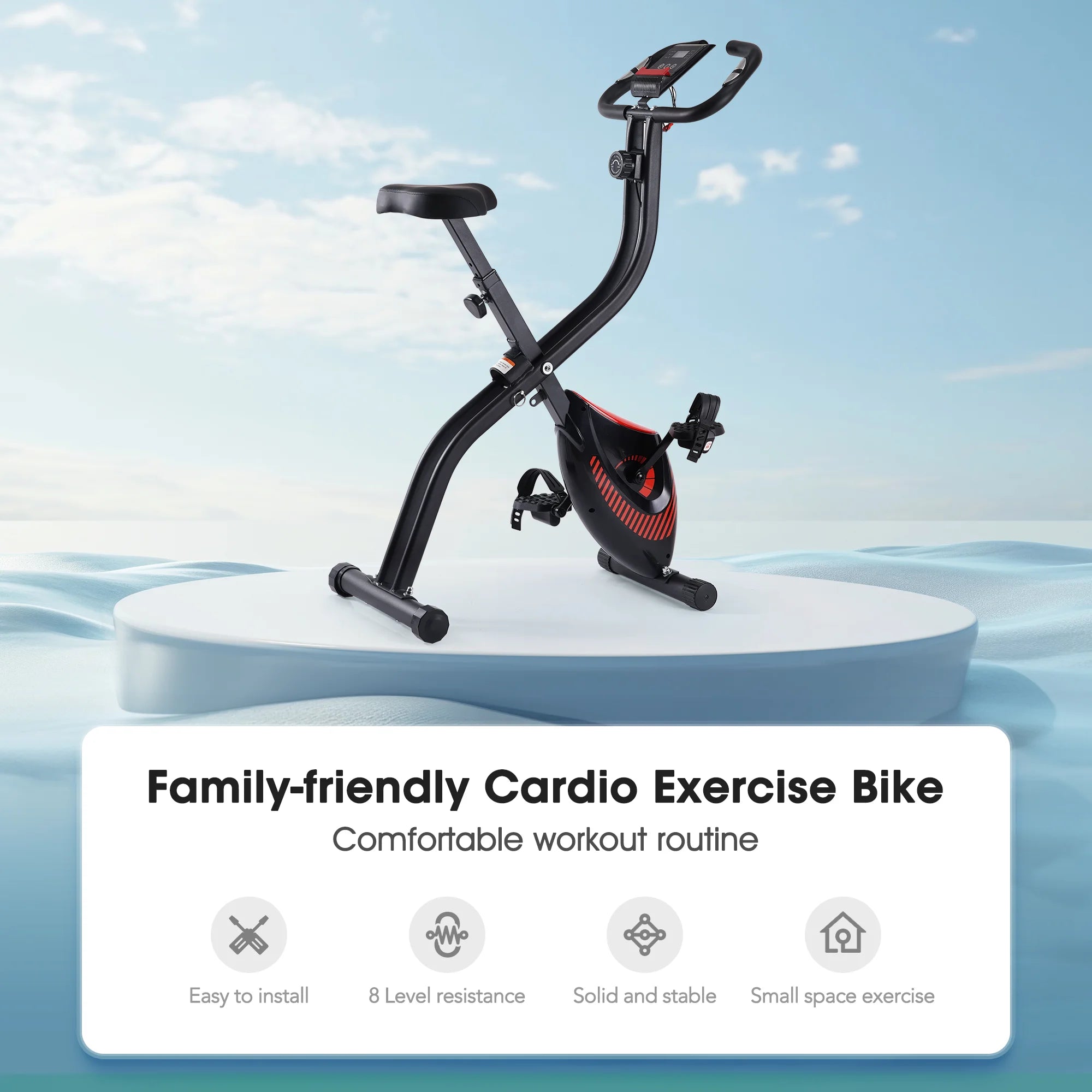 Exercise Bike 16 Levels Magnetic Resistance Folding Stationary Bike for Home with LCD Monitor Phone Holder Portable