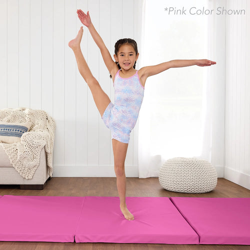 10Ftx4Ftx2In Folding Gym Mat 4-Panel Gymnastics Workout Floor Mats W/ Handles Black