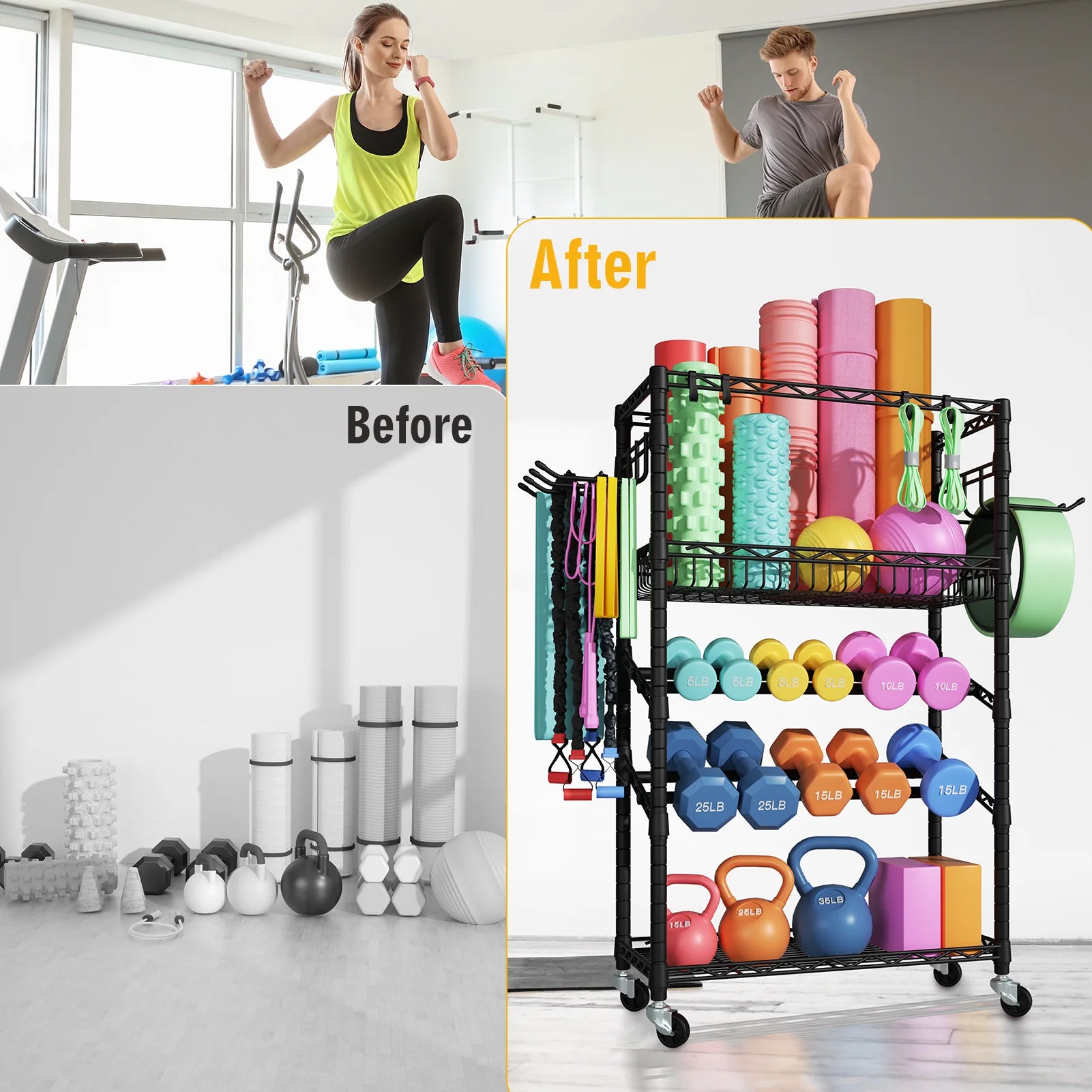 S3 Dumbbell Rack,Weight Rack for Home Gym&Dumbbells,Barbell & Kettlebell Rack,Portable Home Gym Storage with Yoga Mat Storage,Gym Stuff Organizer