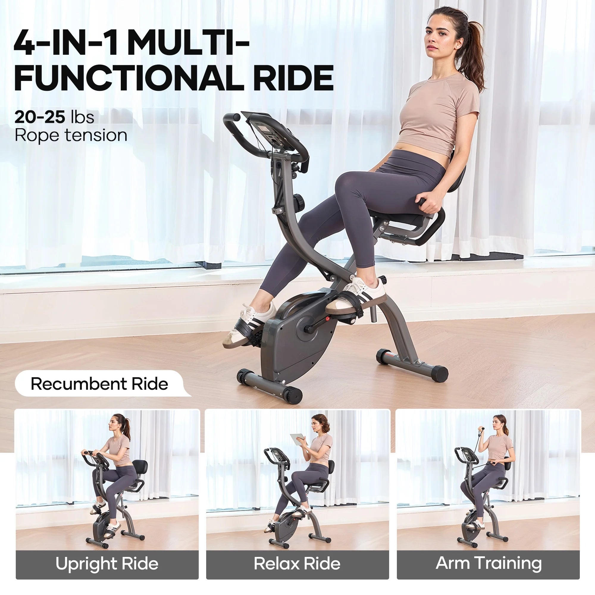 3In1 Folding Exercise Bike with 10 Levels of Adjustable Resistance Indoor Cycling Magnetic Upright Bike Stationary Exercise Bike Perfect for Home Use